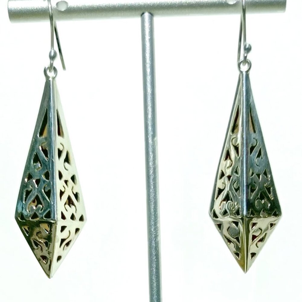 Pyramid 925 Sterling Silver Statement Earrings - Mexican Jewelry Papel Picado